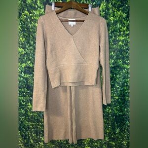 Pink Rose Beige Long Sleeve Knit Pants Set